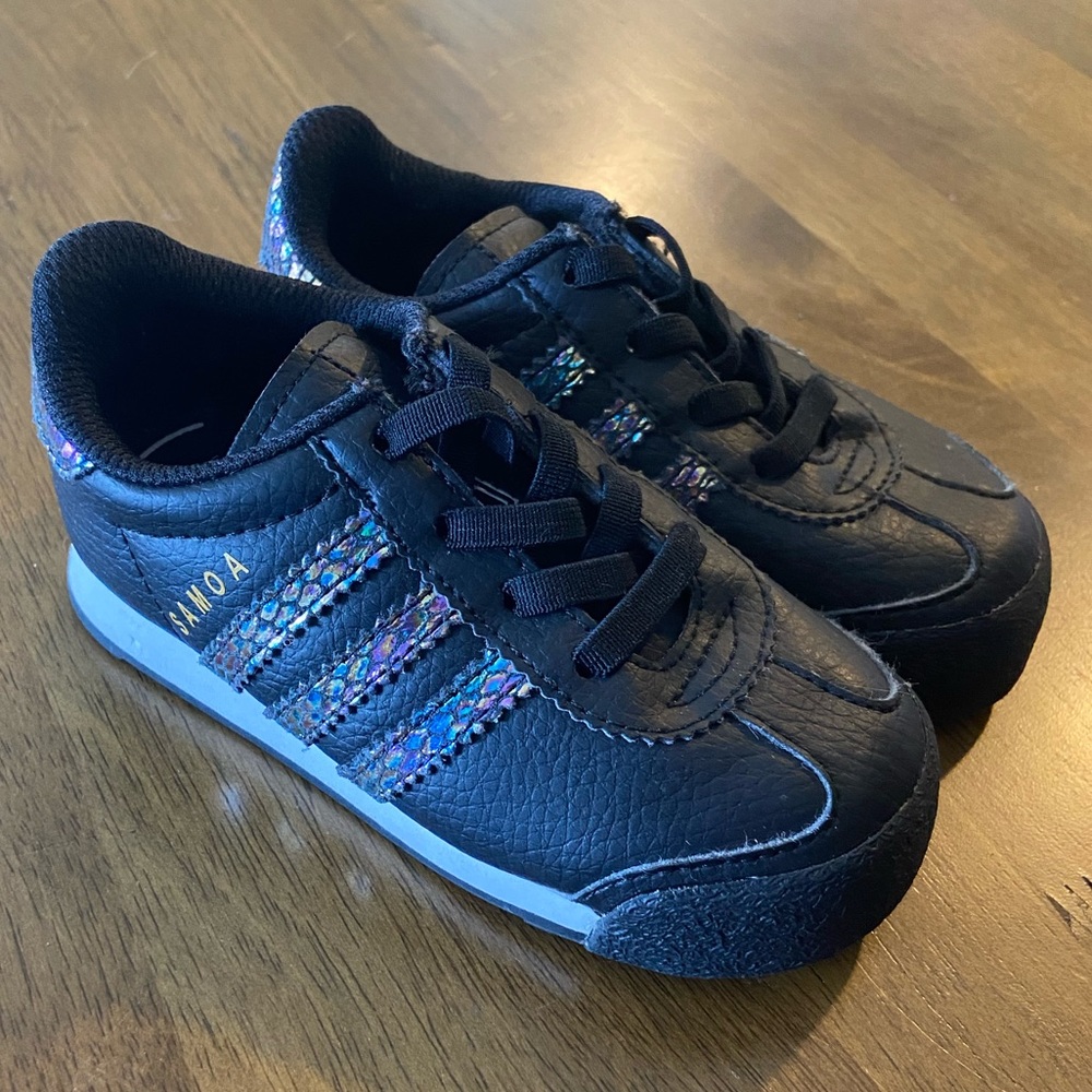 Adidas Samoa Kids Black 3 Rainbow Sparkle Stripes